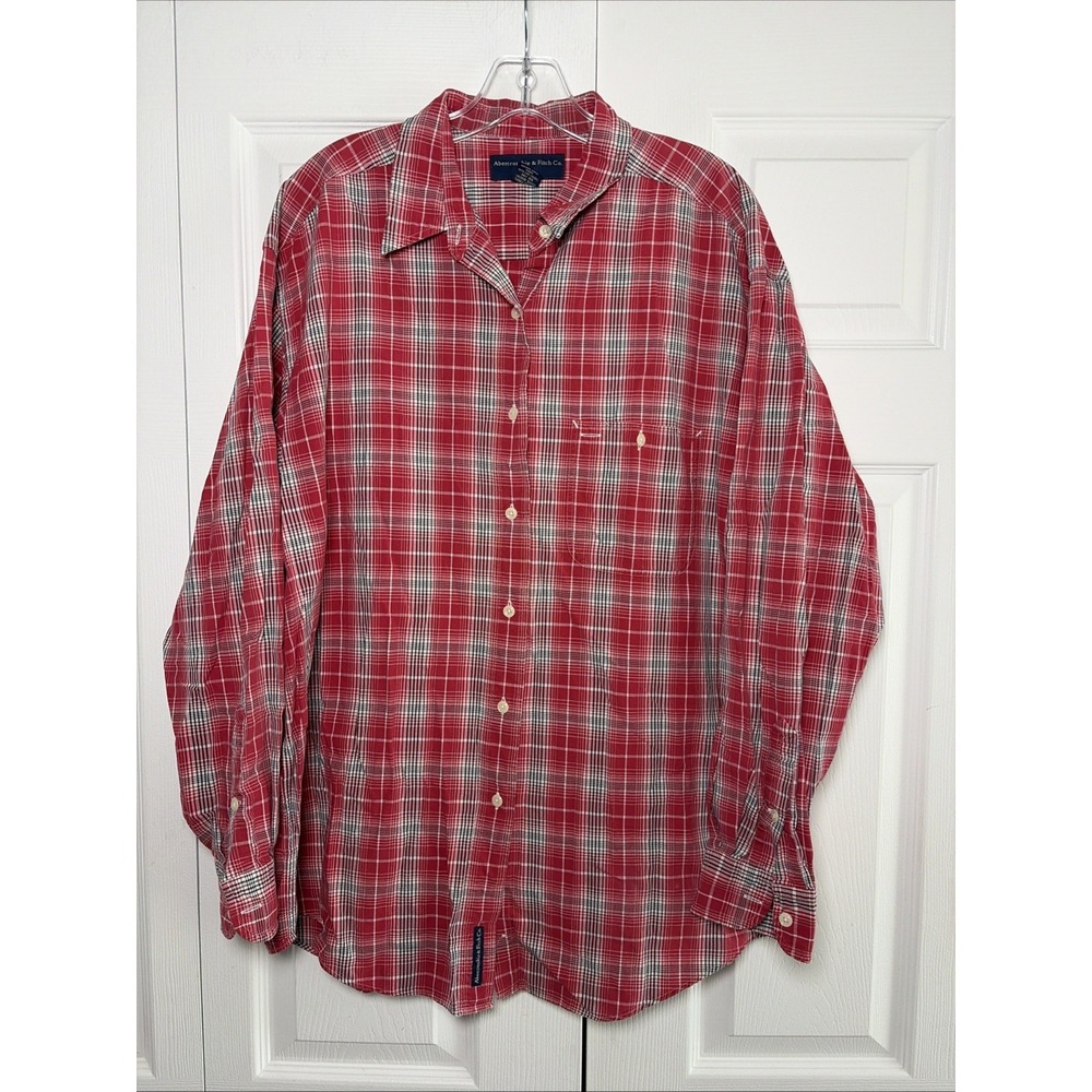 Abercrombie Fitch Womens Medium Red Plaid Cotton Button Down Oversized vintage